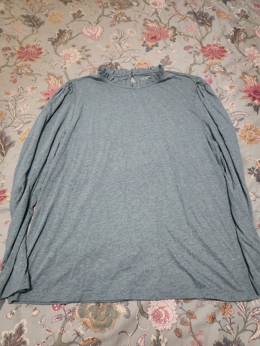 Loft Outlet Ruffle Neck Top Green Size Extra Large